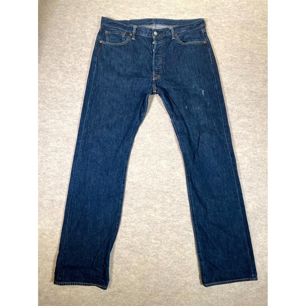 Levis 501 Original Fit Jeans Men 36x34 Blue Denim Cotton Mid Rise Logo Dark Wash